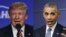 From left, Republican presidential candidate Donald Trump and President Barack Obama. Twice this week, Trump accused the president of founding the militant group Islamic State.