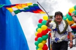 Former Bolivian President Evo Morales attends a rally to welcome him to Chimore, Bolivia, Nov. 11, 2020, from where he flew into exile one year ago.