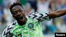 Le Nigérian Ahmed Musa lors du match contre l'Islande, en Russie, le 22 juin 2018.