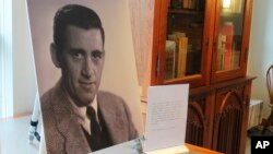 A previously unseen photo of author J.D. Salinger is displayed at the University of New Hampshire in Durham, N.H., Jan. 22, 2019.