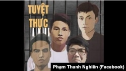 Hình ảnh phác họa các tù nhân chính trị (từ trái qua phải) Đặng Đình Bách, Trịnh Bá Tư, Lê Trọng Hùng và Bùi Văn Thuận, những người đang bị thụ án tù tại trại giam số 6 ở Nghệ An, Việt Nam.