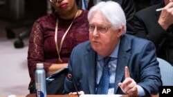 FILE - Under-Secretary-General for Humanitarian Affairs and Emergency Relief Coordinator Martin Griffiths speaks during a UN Security Council meeting, July 21, 2023, at the United Nations headquarters. 