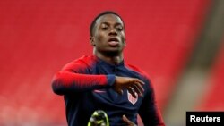 Timothy Weah, striker timnas AS, saat sesi latihan di Stadion Wembley, London, Inggris, 14 November 2018.