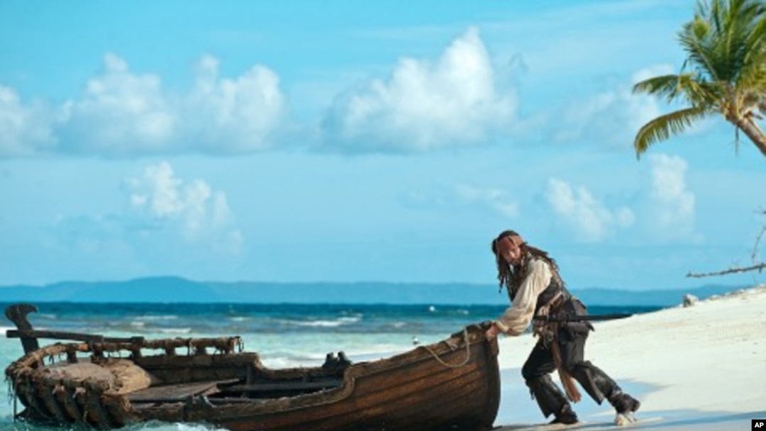 Captain Jack (Johnny Depp) attempts a quick getaway from yet another precarious situation in the Caribbean