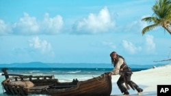 Captain Jack (Johnny Depp) attempts a quick getaway from yet another precarious situation in the Caribbean