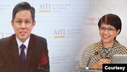 Menlu RI Retno Marsudi (kanan) dan Menteri Perdagangan dan Industri Singapura Chan Chun Sing. (Foto: Kemenlu RI)
