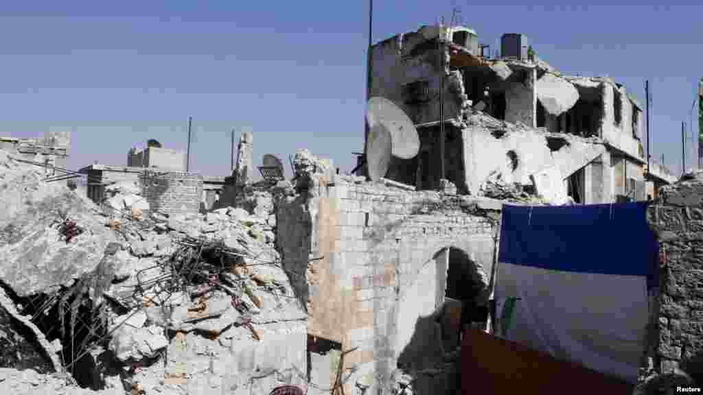 Damaged buildings in the old city of Aleppo, Syria, Sept. 1, 2013. 