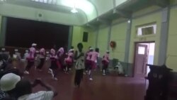 Dance Group Entertaining Guests At Christmas