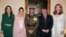 FILE - Jordan's King Abdullah (2nd R), Queen Noor (R), and Queen Rania (L) posing for a picture with Prince Hamza, and his new wife Princess Basma Otoum during their Muslim wedding ceremony in Amman. (AFP Photo/PETRA /Yousef Allan)