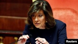 The new elected Senate president, Forza Italia party's Maria Elisabetta Alberti Casellati, speaks during the second session day since the March 4 national election in Rome, March 24, 2018.