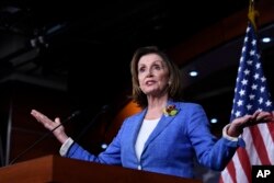 House Speaker Nancy Pelosi of Calif., speaks during a news conference on Capitol Hill in Washington, July 26, 2019.