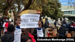 Demonstrators gather in support of activists detained in mid-June 2024, outside the Harare Magistrates Court.
