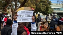 Demonstrators gather in support of activists detained in mid-June 2024, outside the Harare Magistrates Court.
