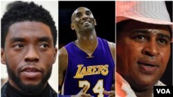 Foto montagem Chadwick Boseman, Kobe Bryant, Jorge Neto