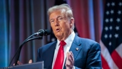 Presiden terpilih Donald Trump berpidato dalam pertemuan dengan konferensi DPR GOP, 13 November 2024, di Washington. (Foto: via AP)