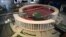 Miniature model of the National Stadium on display during preparations to host 2014 soccer World Cup, Brasilia, Brazil, April 1, 2013.