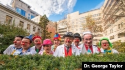 Jay Stewart (third from left) with his Laughter League professional clown colleagues. (Photo courtesy Dr. George Taylor)