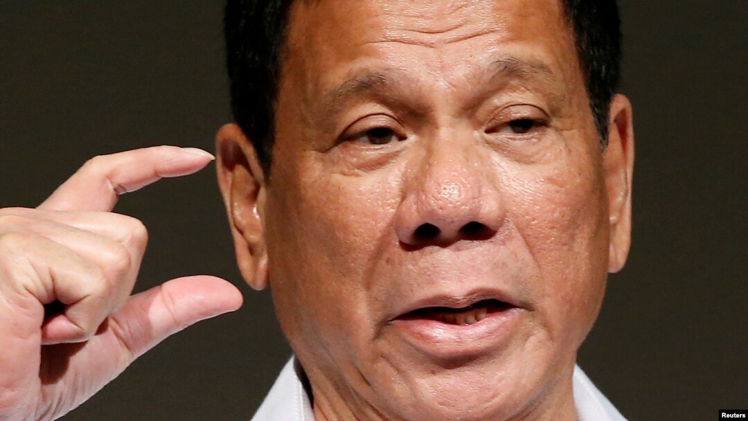 FILE - Philippine President Rodrigo Duterte delivers a speech at Philippines Economic Forum in Tokyo, Japan, Oct. 26, 2016. 