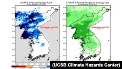 ‘지구관측 국제 농업 모니터링 그룹’ GEOGLAM이 북한 곡창지대의 강수량이 1981년 이래 가장 높은 수준이라고 밝혔다. 자료제공: GEOGLAM 보고서 캡처(UCSB Climate Hazards Center)
