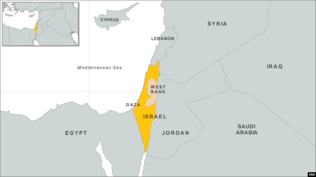 Peta wilayah Israel, Tepi Barat dan Gaza.