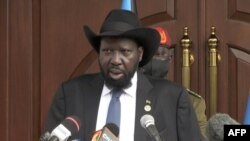 Le président sud-soudanais Salva Kiir lors de son discours, le 9 juillet 2021.