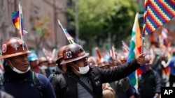 Supporters of former President Evo Morales march in La Paz, Bolivia, Nov. 15, 2019