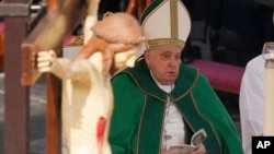 Pope Francis presides over a mass for the jubilee of the armed forces in St. Peter's Square at The Vatican, Feb.9, 2025.