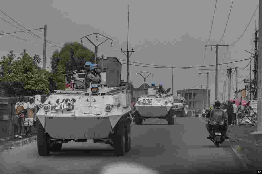 U.N. armored personnel carriers deploy outside Goma, Democratic Republic of the Congo, Jan. 25, 2025.