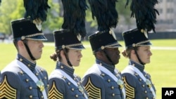 Members of the graduating class march during Parade Day at the U.S. Military Academy at West Point, New York, May 22, 2019.