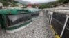General view of a trolleybus parking after heavy rainfall and floods in Yalta, Crimea June 22, 2021. 