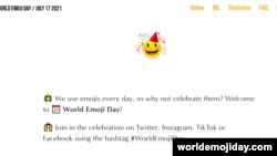 A screenshot of World Emoji Day's Website main page, worldemojiday.com. 