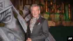 FILE - Actor Sir Ian McKellen is pictured at the world premiere of "The Hobbit: The Battle of the Five Armies" in London, Dec. 1, 2014. McKellen is not dead, contrary to a story first published last year and recently recirculated.
