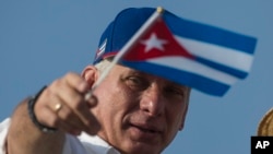 Le président cubain Miguel Diaz-Canel sur la Place de la Révolution, à La Havane, à Cuba, le 1er mai 2018.