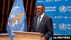FILE - Tedros Adhanom Ghebreyesus, director general of World Health Organization (WHO) speaks at the virtual 73rd World Health Assembly (WHA) following the coronavirus disease (COVID-19) outbreak in Geneva, Switzerland, May 18, 2020. 