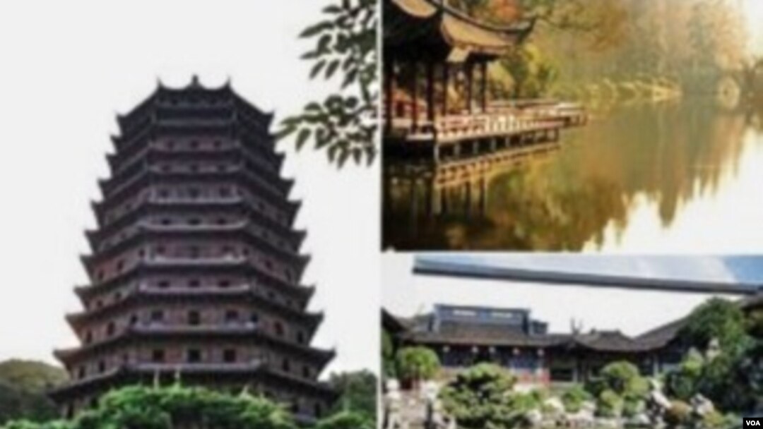 Lanskap Hangzhou di Tiongkok, terdiri dari kuil, pagoda dan kebun - perpaduan ideal antara manusia dan alam.