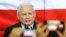 Leader of Poland's ruling party Jaroslaw Kaczynski speaks in reaction to exit poll results right after voting closed in the nation's parliamentary election that is seen crucial for the nation's course in the next four years, in Warsaw , Poland, Oct. 13, 2