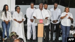 President-elect, John Mahama (C), addresses supporters after Ghana's Electoral Commission declared him the winner of the country's presidential election, in Accra, Dec. 9, 2024.