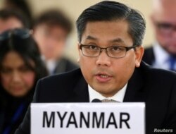 El embajador de Myanmar en las Naciones Unidas, Kyaw Moe Tun, se dirige al Consejo de Derechos Humanos de la ONU en Ginebra, Suiza, el 11 de marzo de 2019.&nbsp;