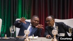 Perezida Paul Kagame w'u Rwanda na mugenzi we Filipe Nyusi wa Mozambike mu 2018