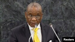 FILE - Thomas Motsoahae Thabane, Prime Minister of Lesotho, addresses the 68th United Nations General Assembly at U.N. headquarters in New York, Sept. 26, 2013. 