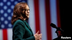 FILE - U.S. Vice President Kamala Harris gives a speech in Tallahassee, Florida, Jan. 22, 2023. 