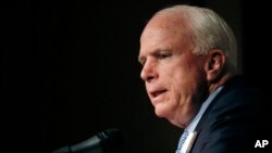 Sen. John McCain speaks at a rally in support of Republican Sen. Thad Cochran at the Mississippi War Memorial in Jackson, Miss., June 23, 2014.