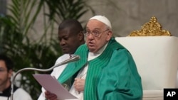 Pope Francis delivers his speech during a mass on the occasion of the World Day of the Poor in St. Peter's Basilica, at the Vatican, Nov. 17, 2024. 