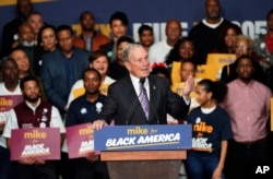 Former New York City Mayor Michael Bloomberg, a Democratic presidential candidate, speaks during his campaign launch of "Mike for Black America," at the Buffalo Soldiers National Museum, Feb. 13, 2020, in Houston.