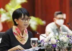 Indonesian Foreign Minister Retno Marsudi announced via virtual news conference, July 23, 2020, that Indonesia is set to begin phase 3 clinical trials of coronavirus vaccines from Bio Farma and Sinovac Biotech. (Courtesy Indonesian Foreign Minister)