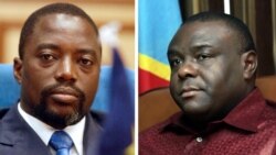 Président Joseph Kabila (G) na vice-président Jean-Pierre Bemba (D) na bilili bitiami bisika moko, janvier 2004.