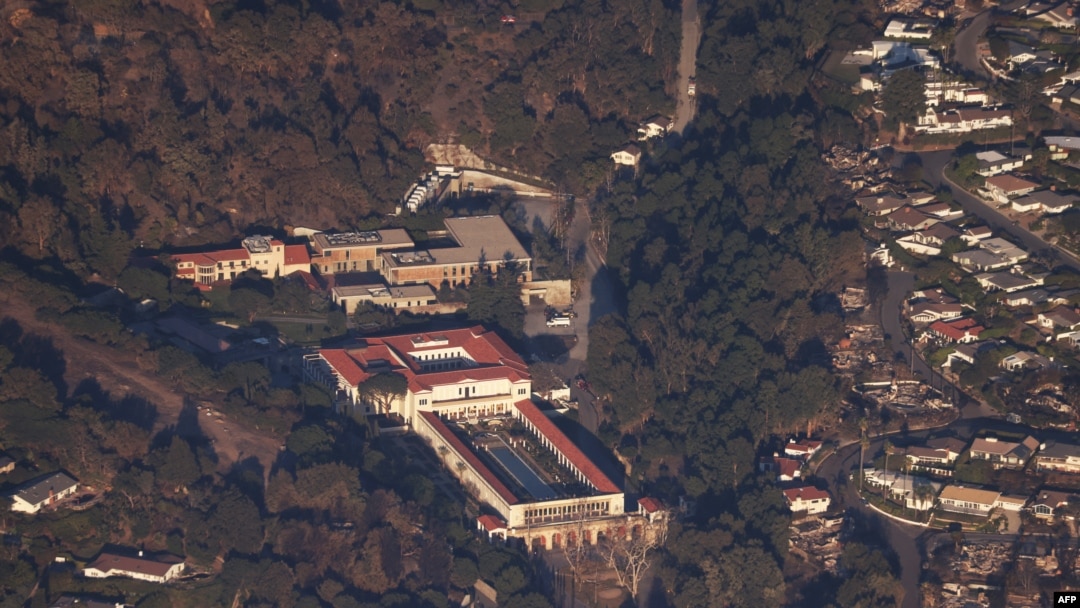 The Getty Villa art museum stands undamaged after the passage of the wind-driven Palisades Fire in the Pacific Palisades neighborhood of Los Angeles, Jan. 10, 2025.
