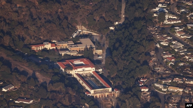 The Getty Villa art museum stands undamaged after the passage of the wind-driven Palisades Fire in the Pacific Palisades neighborhood of Los Angeles, Jan. 10, 2025.