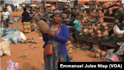 Une vendeuse d’ananas à Nkolmeyang, au Cameroun, le 24 mars 2020. (VOA/Emmanuel Jules Ntap).