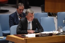 크리스토프 호이스겐 유엔주재 독일대사가 지난 2018년 6월 뉴욕에서 열린 안보리 회의에서 발언하고 있다. (자료사진)